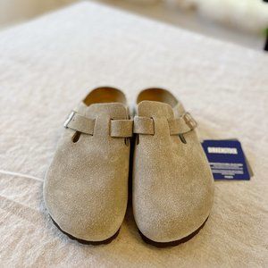 Birkenstock Boston Suede Clogs Taupe